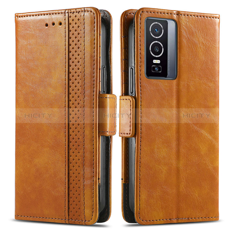 Coque Portefeuille Livre Cuir Etui Clapet S02D pour Vivo Y76 5G Brun Clair Plus