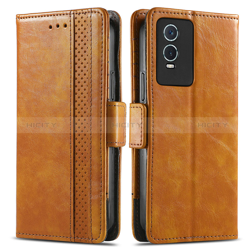 Coque Portefeuille Livre Cuir Etui Clapet S02D pour Vivo Y76s 5G Brun Clair Plus