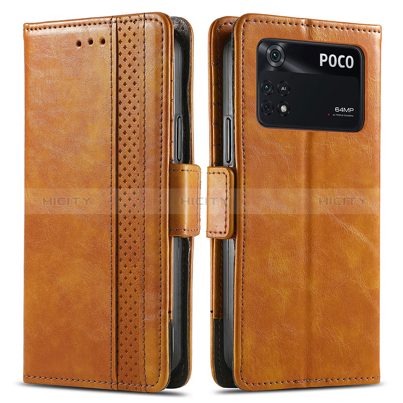 Coque Portefeuille Livre Cuir Etui Clapet S02D pour Xiaomi Poco M4 Pro 4G Brun Clair Plus