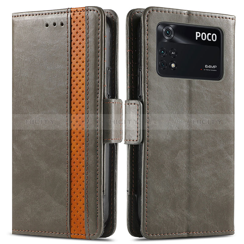 Coque Portefeuille Livre Cuir Etui Clapet S02D pour Xiaomi Poco M4 Pro 4G Gris Plus