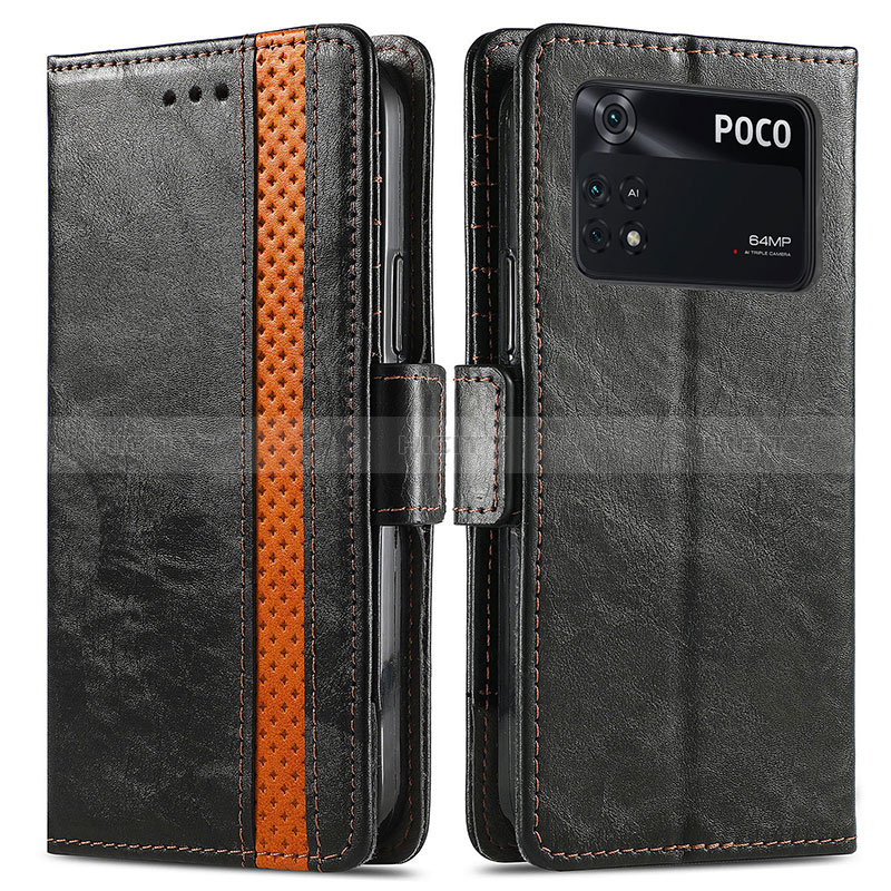 Coque Portefeuille Livre Cuir Etui Clapet S02D pour Xiaomi Poco M4 Pro 4G Noir Plus