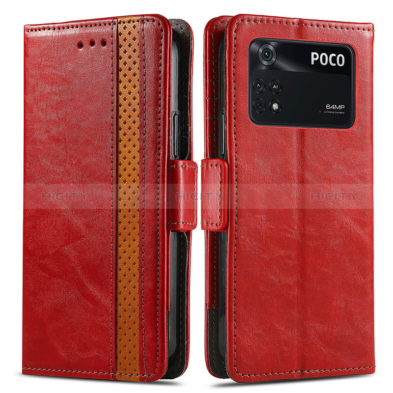 Coque Portefeuille Livre Cuir Etui Clapet S02D pour Xiaomi Poco M4 Pro 4G Rouge Plus