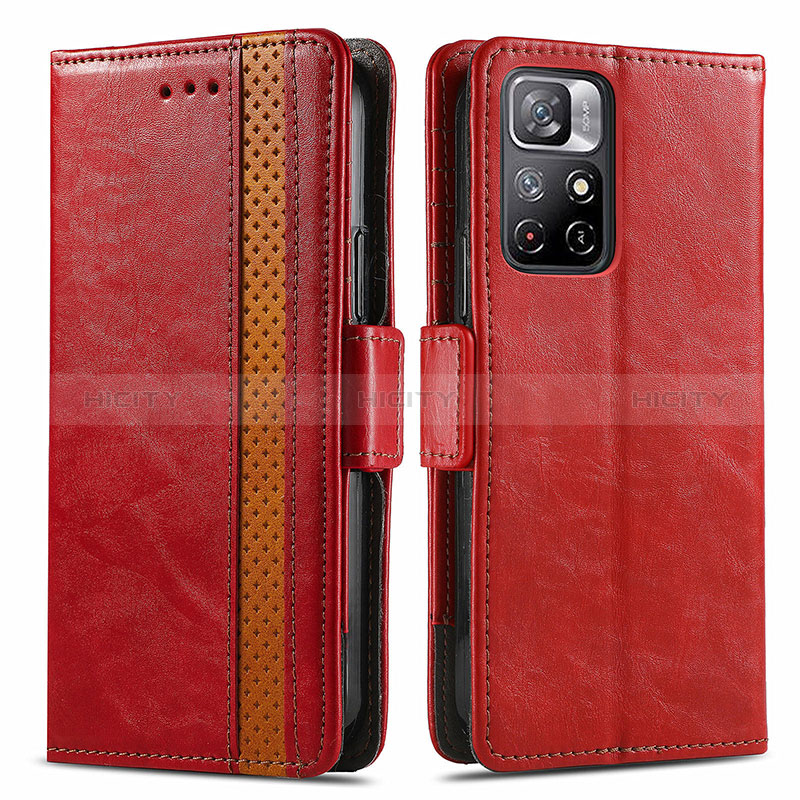 Coque Portefeuille Livre Cuir Etui Clapet S02D pour Xiaomi Poco M4 Pro 5G Rouge Plus