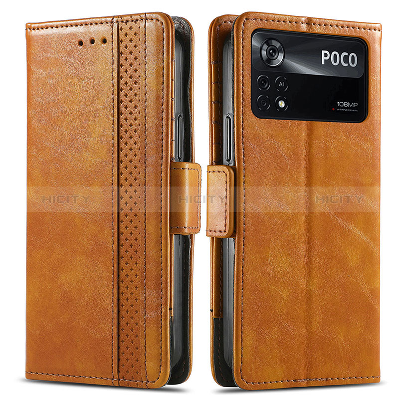 Coque Portefeuille Livre Cuir Etui Clapet S02D pour Xiaomi Poco X4 Pro 5G Brun Clair Plus