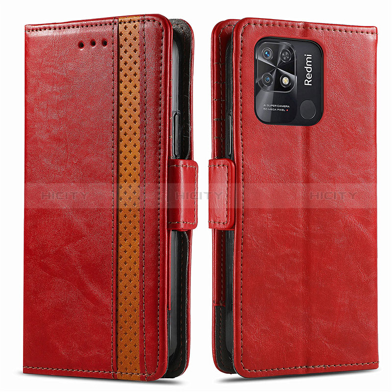 Coque Portefeuille Livre Cuir Etui Clapet S02D pour Xiaomi Redmi 10 India Rouge Plus