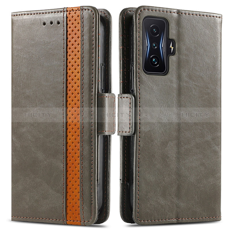 Coque Portefeuille Livre Cuir Etui Clapet S02D pour Xiaomi Redmi K50 Gaming 5G Gris Plus