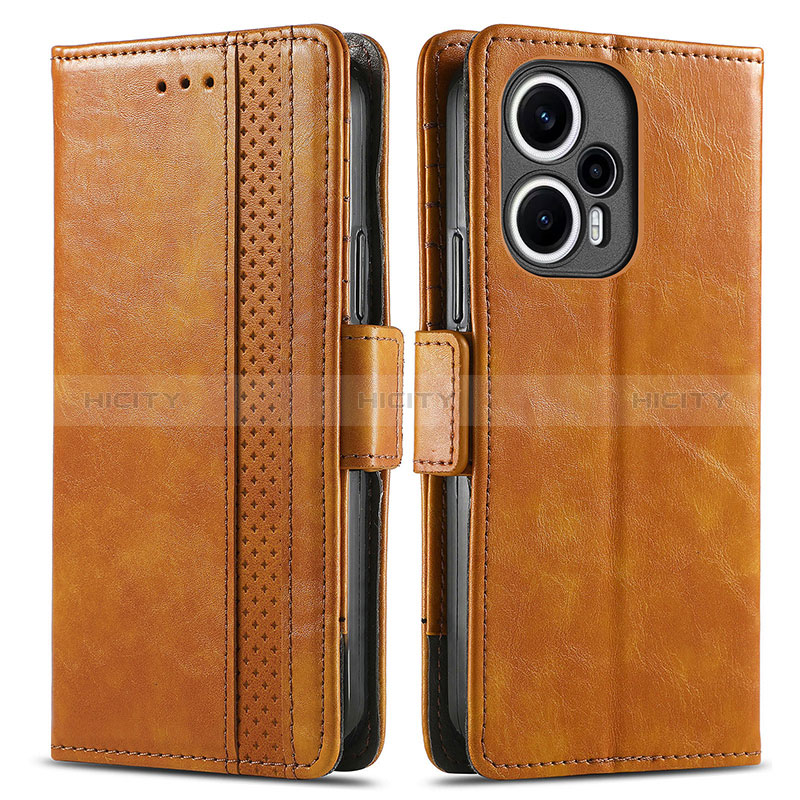 Coque Portefeuille Livre Cuir Etui Clapet S02D pour Xiaomi Redmi Note 12 Turbo 5G Brun Clair Plus