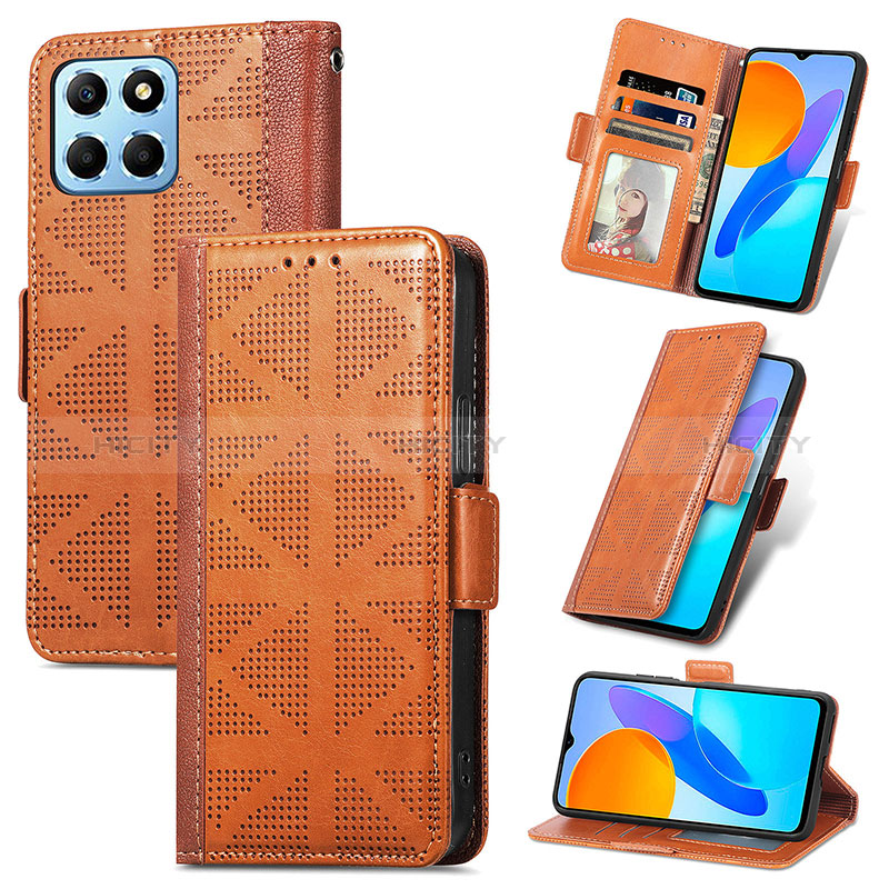 Coque Portefeuille Livre Cuir Etui Clapet S03D pour Huawei Honor X6 Marron Plus