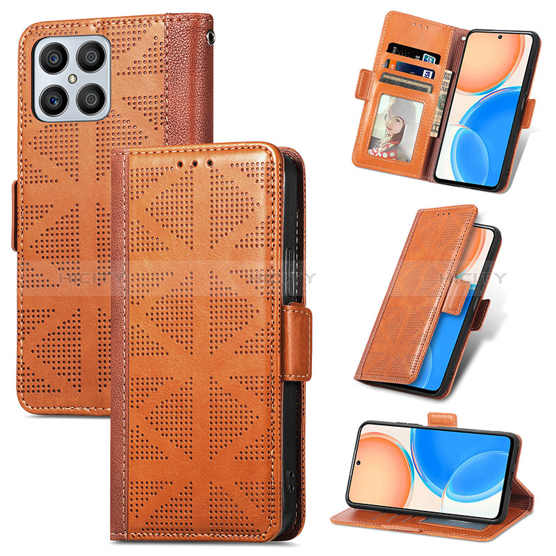 Coque Portefeuille Livre Cuir Etui Clapet S03D pour Huawei Honor X8 4G Marron Plus