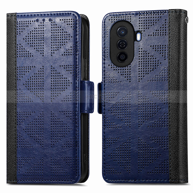 Coque Portefeuille Livre Cuir Etui Clapet S03D pour Huawei Nova Y70 Bleu Plus