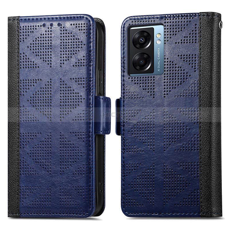 Coque Portefeuille Livre Cuir Etui Clapet S03D pour Oppo A77 5G Bleu Plus