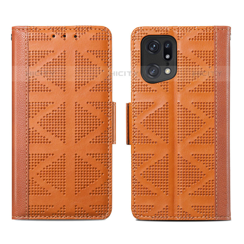 Coque Portefeuille Livre Cuir Etui Clapet S03D pour Oppo Find X5 Pro 5G Marron Plus