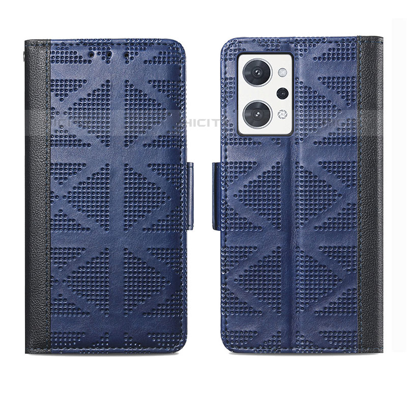 Coque Portefeuille Livre Cuir Etui Clapet S03D pour Oppo Reno7 A Bleu Plus