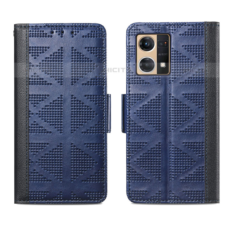 Coque Portefeuille Livre Cuir Etui Clapet S03D pour Oppo Reno8 4G Bleu Plus