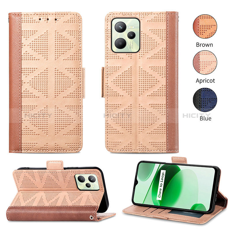 Coque Portefeuille Livre Cuir Etui Clapet S03D pour Realme C35 Brun Clair Plus