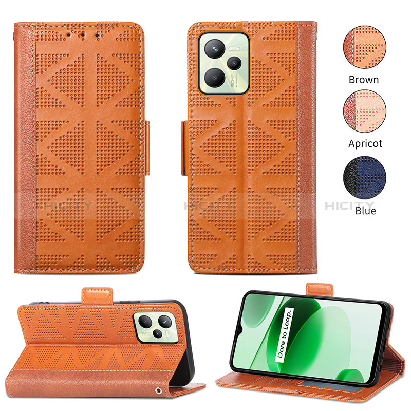 Coque Portefeuille Livre Cuir Etui Clapet S03D pour Realme Narzo 50A Prime Marron Plus