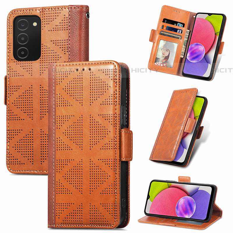 Coque Portefeuille Livre Cuir Etui Clapet S03D pour Samsung Galaxy A03s Marron Plus