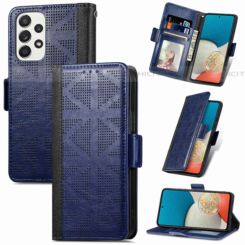 Coque Portefeuille Livre Cuir Etui Clapet S03D pour Samsung Galaxy A73 5G Bleu Plus