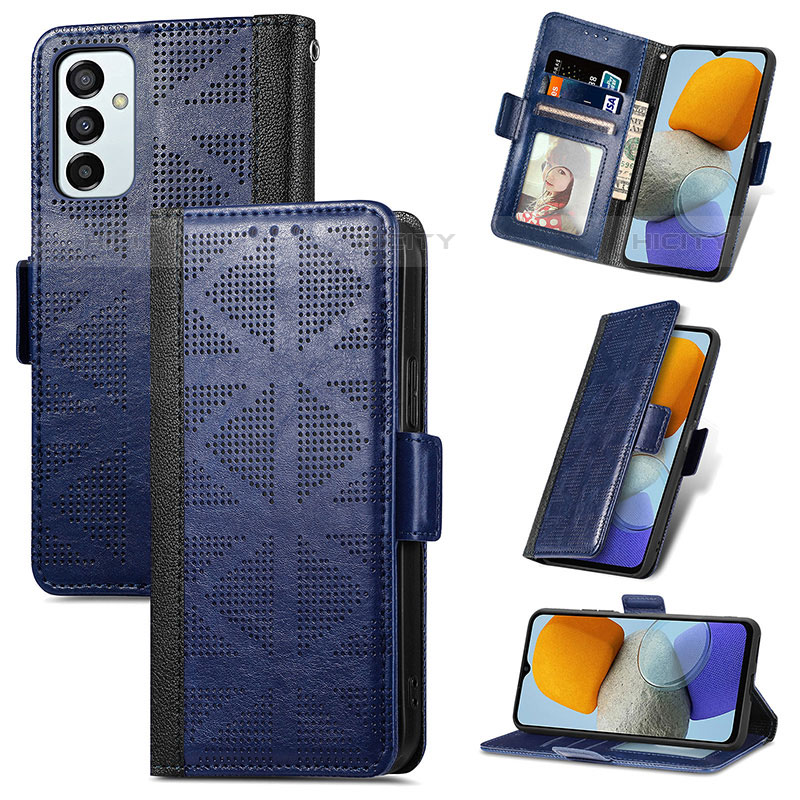 Coque Portefeuille Livre Cuir Etui Clapet S03D pour Samsung Galaxy M23 5G Bleu Plus