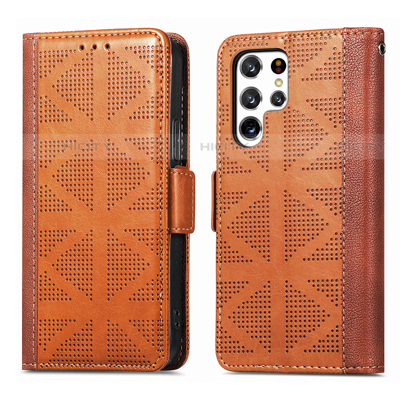 Coque Portefeuille Livre Cuir Etui Clapet S03D pour Samsung Galaxy S21 Ultra 5G Marron Plus