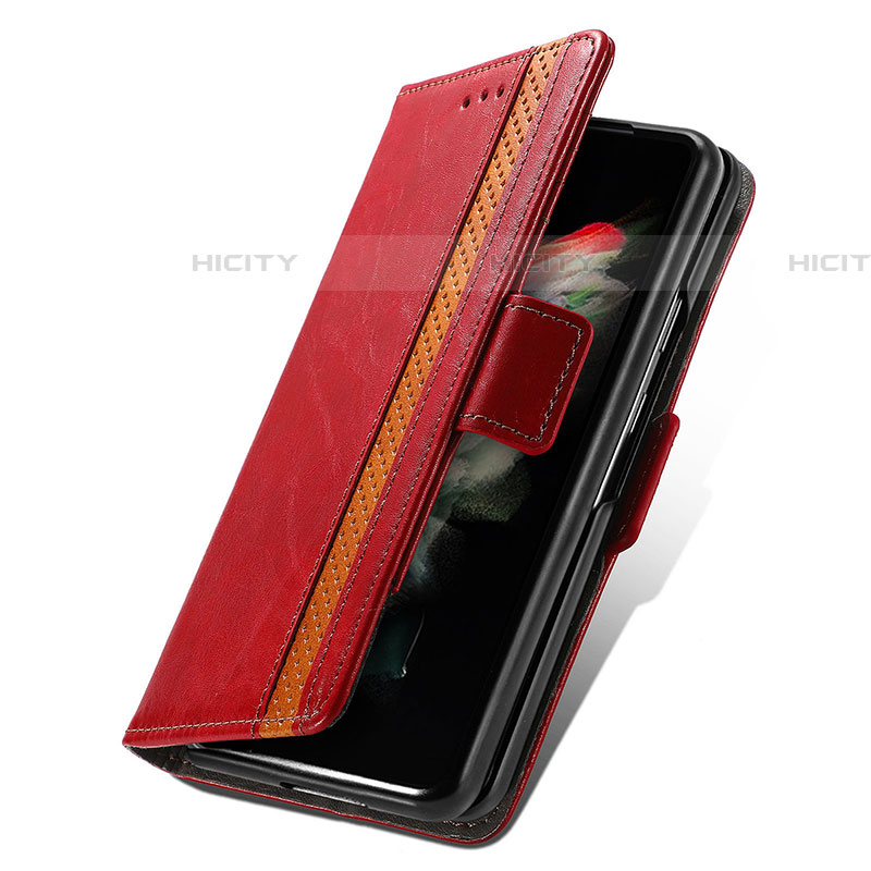 Coque Portefeuille Livre Cuir Etui Clapet S03D pour Samsung Galaxy Z Fold4 5G Rouge Plus