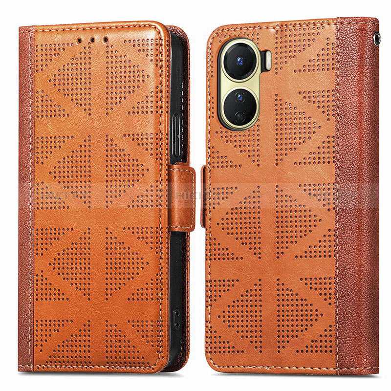 Coque Portefeuille Livre Cuir Etui Clapet S03D pour Vivo Y16 Marron Plus