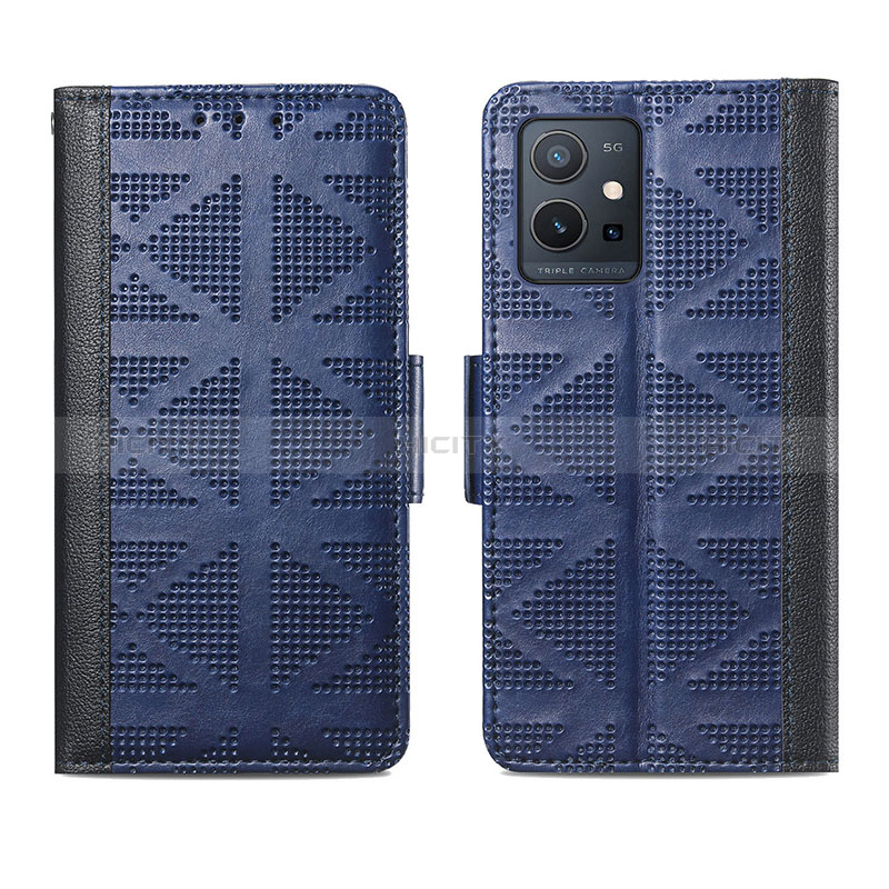 Coque Portefeuille Livre Cuir Etui Clapet S03D pour Vivo Y55s 5G Bleu Plus