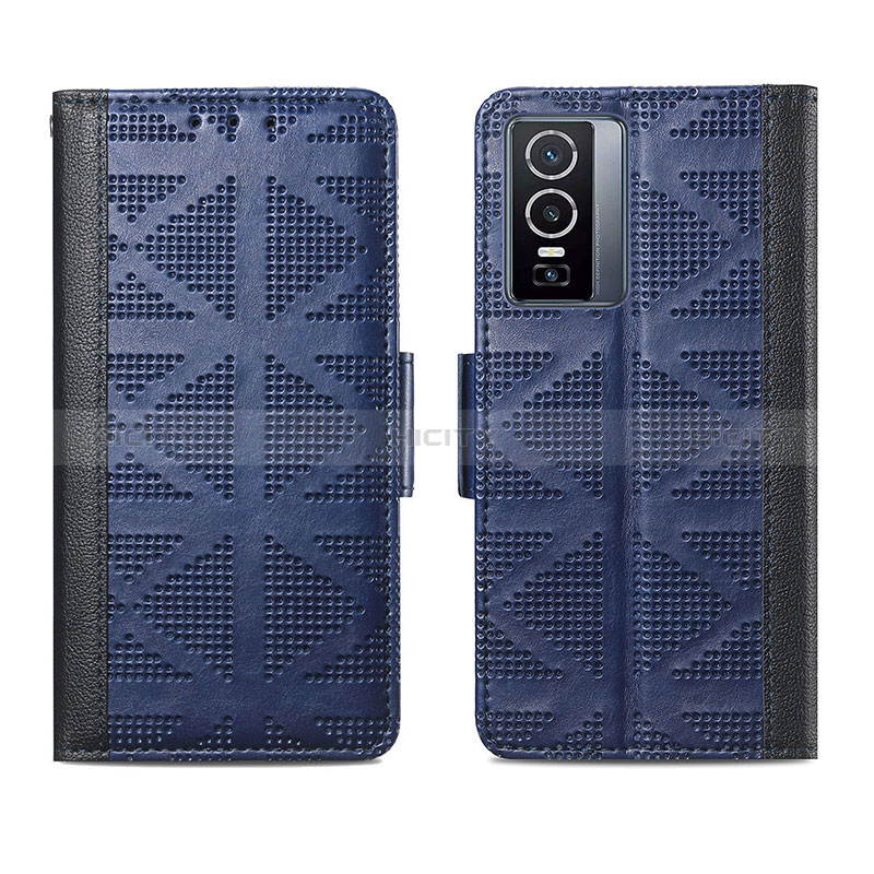 Coque Portefeuille Livre Cuir Etui Clapet S03D pour Vivo Y76 5G Bleu Plus