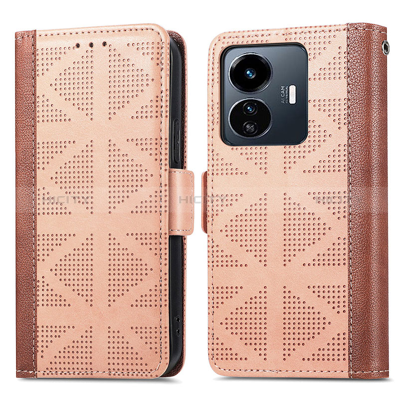 Coque Portefeuille Livre Cuir Etui Clapet S03D pour Vivo Y77e 5G Brun Clair Plus