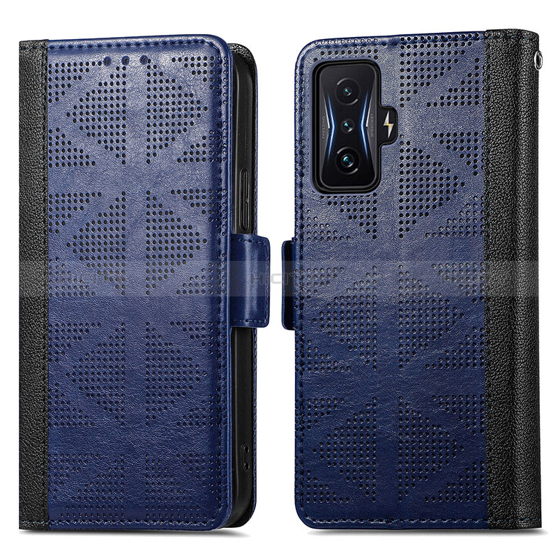 Coque Portefeuille Livre Cuir Etui Clapet S03D pour Xiaomi Redmi K50 Gaming 5G Bleu Plus