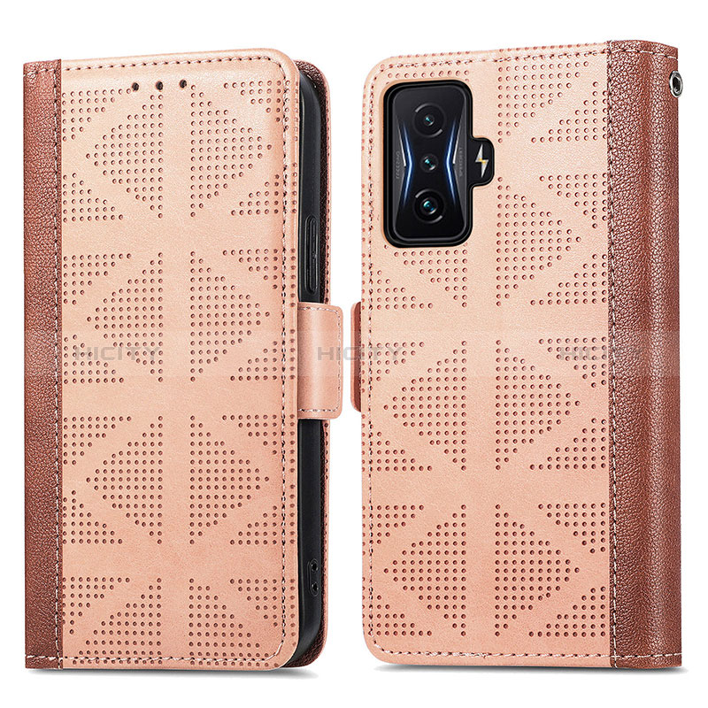 Coque Portefeuille Livre Cuir Etui Clapet S03D pour Xiaomi Redmi K50 Gaming 5G Brun Clair Plus