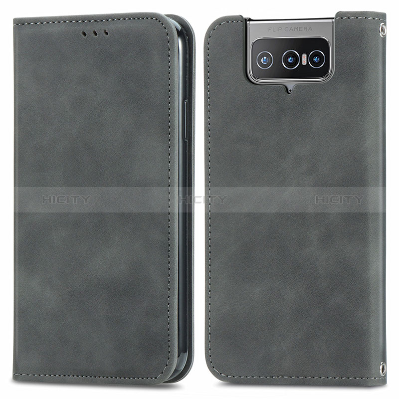 Coque Portefeuille Livre Cuir Etui Clapet S04D pour Asus Zenfone 7 Pro ZS671KS Gris Plus