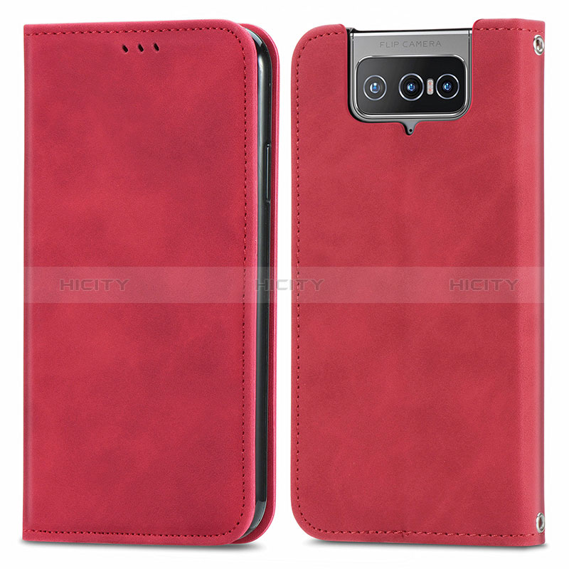 Coque Portefeuille Livre Cuir Etui Clapet S04D pour Asus Zenfone 7 ZS670KS Rouge Plus