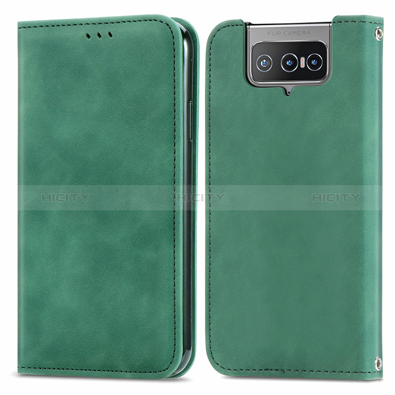 Coque Portefeuille Livre Cuir Etui Clapet S04D pour Asus Zenfone 7 ZS670KS Vert Plus