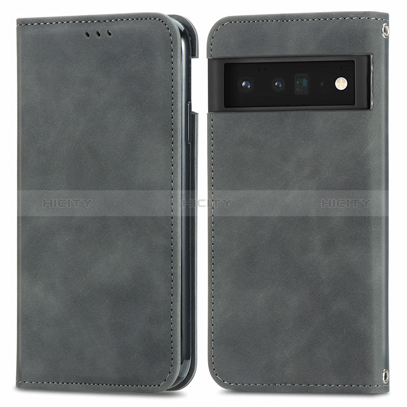 Coque Portefeuille Livre Cuir Etui Clapet S04D pour Google Pixel 6 Pro 5G Gris Plus