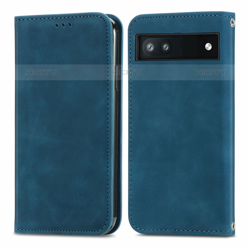 Coque Portefeuille Livre Cuir Etui Clapet S04D pour Google Pixel 6a 5G Bleu Plus