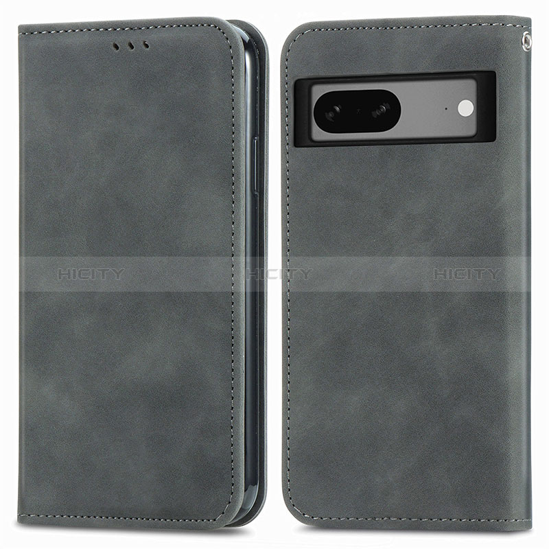 Coque Portefeuille Livre Cuir Etui Clapet S04D pour Google Pixel 7 5G Gris Plus