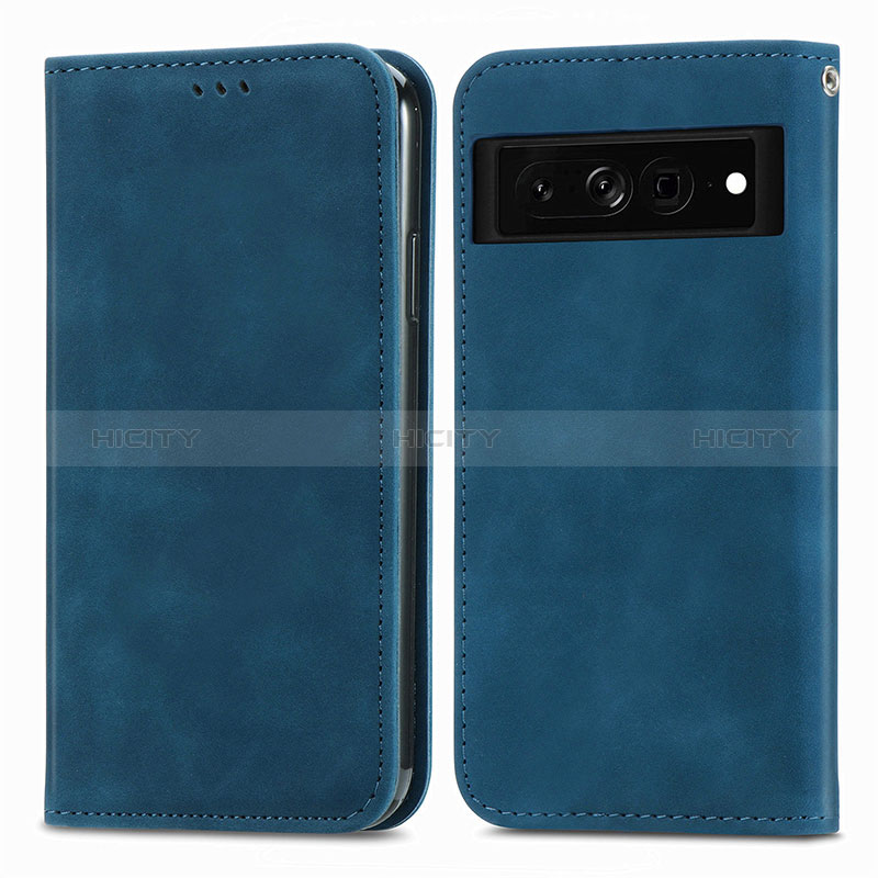 Coque Portefeuille Livre Cuir Etui Clapet S04D pour Google Pixel 7 Pro 5G Bleu Plus