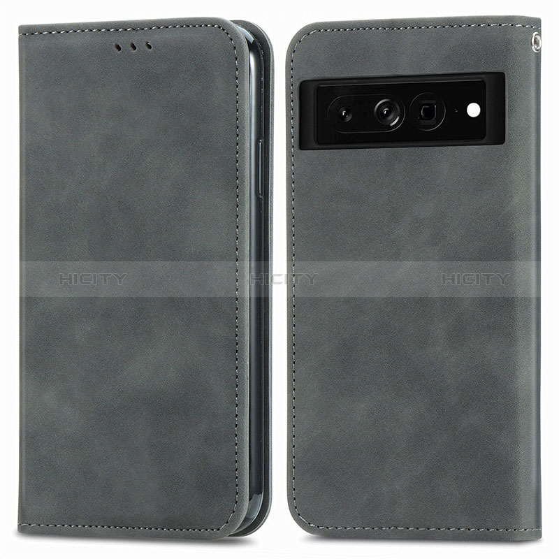 Coque Portefeuille Livre Cuir Etui Clapet S04D pour Google Pixel 7 Pro 5G Gris Plus