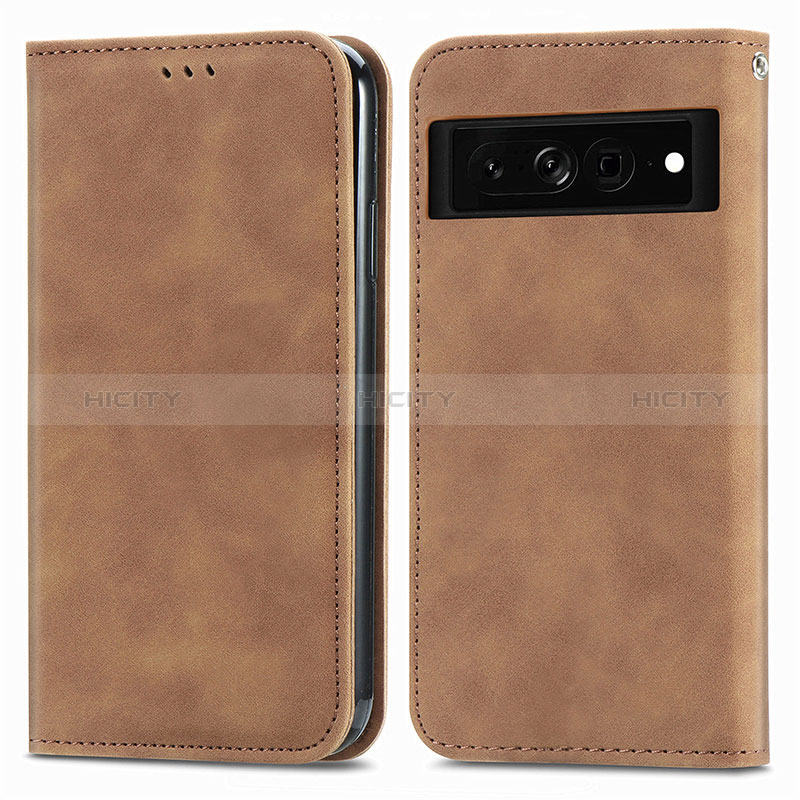 Coque Portefeuille Livre Cuir Etui Clapet S04D pour Google Pixel 7 Pro 5G Marron Plus