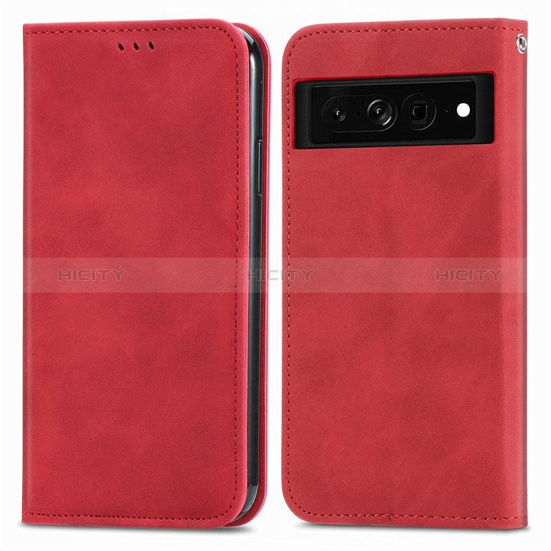 Coque Portefeuille Livre Cuir Etui Clapet S04D pour Google Pixel 7 Pro 5G Rouge Plus