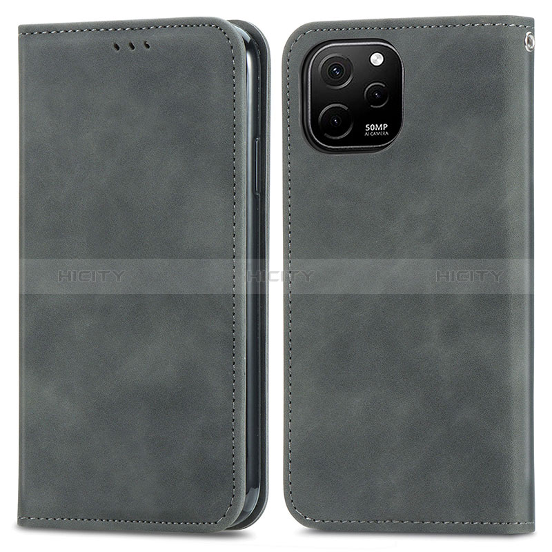 Coque Portefeuille Livre Cuir Etui Clapet S04D pour Huawei Enjoy 50z Gris Plus