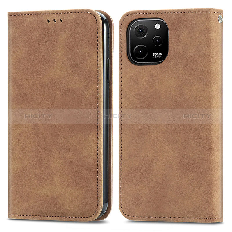 Coque Portefeuille Livre Cuir Etui Clapet S04D pour Huawei Enjoy 50z Marron Plus