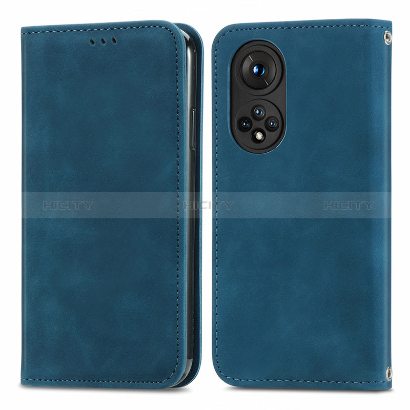 Coque Portefeuille Livre Cuir Etui Clapet S04D pour Huawei Honor 50 5G Bleu Plus