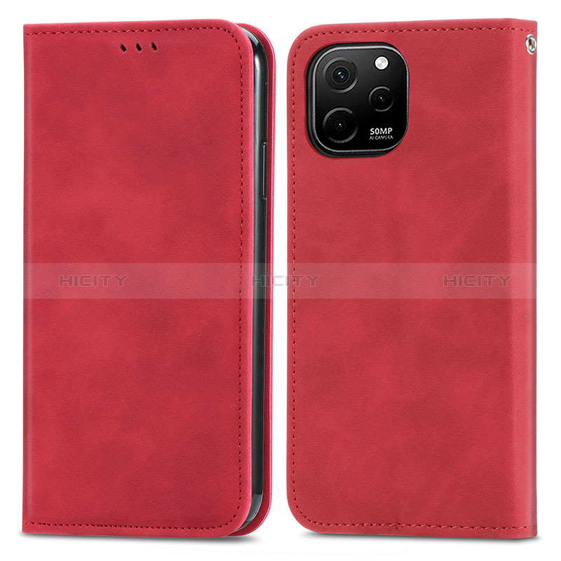 Coque Portefeuille Livre Cuir Etui Clapet S04D pour Huawei Nova Y61 Rouge Plus