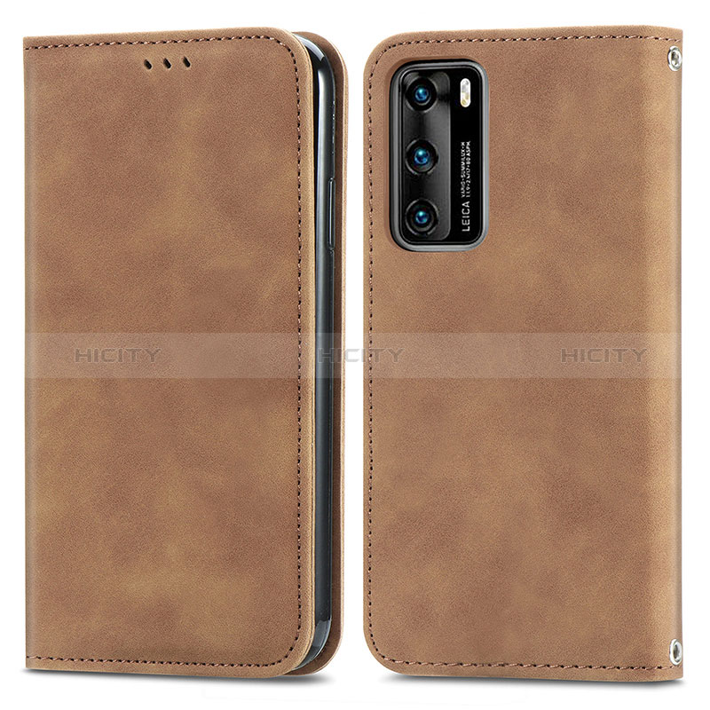 Coque Portefeuille Livre Cuir Etui Clapet S04D pour Huawei P40 Marron Plus