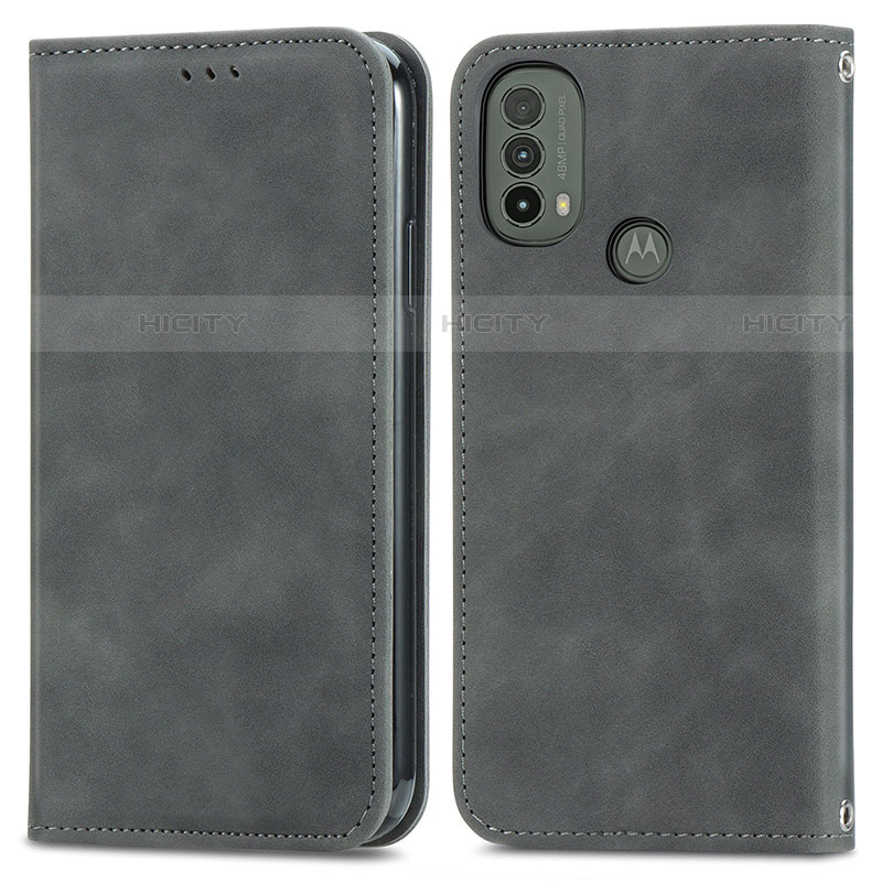 Coque Portefeuille Livre Cuir Etui Clapet S04D pour Motorola Moto E20 Gris Plus