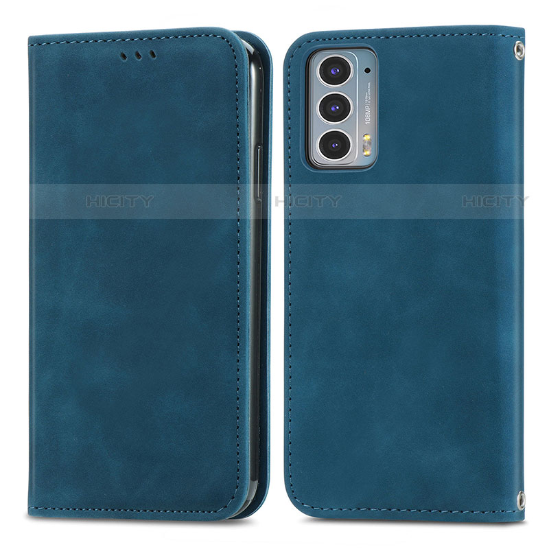 Coque Portefeuille Livre Cuir Etui Clapet S04D pour Motorola Moto Edge 20 5G Bleu Plus