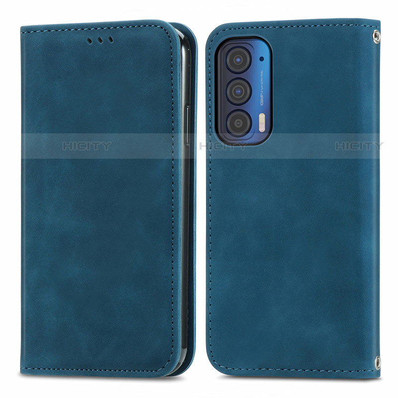 Coque Portefeuille Livre Cuir Etui Clapet S04D pour Motorola Moto Edge (2021) 5G Bleu Plus