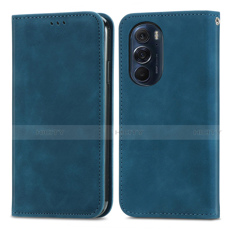 Coque Portefeuille Livre Cuir Etui Clapet S04D pour Motorola Moto Edge 30 Pro 5G Bleu Plus